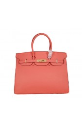 Replica Hermes Birkin 35CM Tote Bag Light Red Clemence Leather H35 Gold PY1782cK54