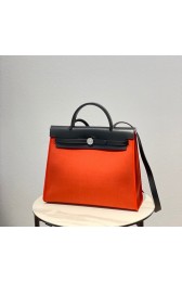 Replica Hermes Herbag 31CM Original Canvas Leather & Calfskin 48887 orange&black PY111Xe44