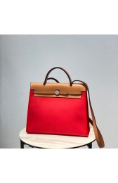 Replica Hermes Herbag 31CM Original Canvas Leather & Calfskin 48887 red&brown PY119Fi42