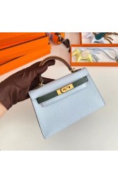 Replica Hermes Kelly 19cm Shoulder Bags Epsom Leather KL19 Gold hardware light blue&green PY212eq83