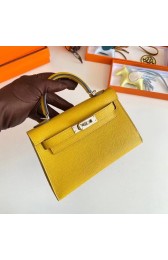 Replica Hermes Kelly 19cm Shoulder Bags Epsom Leather KL19 Silver hardware yellow PY202BJ25