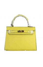 Replica Hermes Kelly 22cm Tote Bag Calfskin Leather Lemon PY1543Ye83