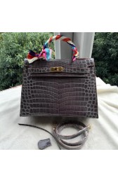 Replica Hermes Kelly 32cm Shoulder Bag Croco Leather K32CO Grey PY1258cS18