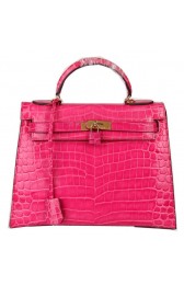 Replica Hermes Kelly 32cm Shoulder Bags Peach Iridescent Croco Leather Gold PY1602fN93