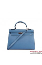 Replica Hermes Kelly 32cm Top Handle Bag Blue Togo Leather Silver PY1907BJ25