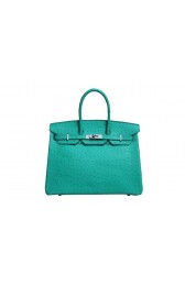 Replica Hermes Kelly 35cm Top Handle Bag Green Ostrich Leather Silver PY1826it96