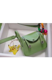 Replica Hermes mini Lindy Togo Leather Bag LD19 green&Silver-Tone Metal PY543BJ25