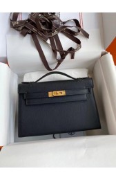 Replica Hermes Original Epsom Leather KEL2278 black&gold-Tone Metal PY363Ix66