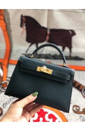 Replica Hermes original mini Kelly chevre mysore K19CM Blackish green&Gold Metal PY593fp99