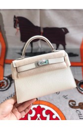 Replica Hermes original mini Kelly chevre mysore K19CM white&silver Metal PY609Os19