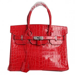 Fake Hermes Birkin 30CM Tote Bags Red Iridescent Croco Leather Silver PY1620oA83