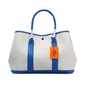 Fake Hermes Garden Party 36cm Tote Bag Canvas Blue PY1388Iw51