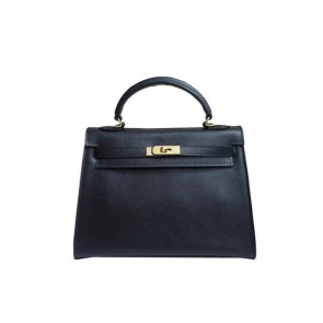 First-class Quality Hermes Kelly 32cm Shoulder Bag Black Saffiano Leather K32 Gold PY1808xO55