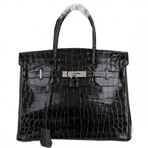 Hermes Birkin 30CM Tote Bags Black Iridescent Croco Leather Silver PY1619PA58