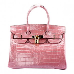 Hermes Birkin 30CM Tote Bags Light Pink Croco Leather Gold PY1622Sx31