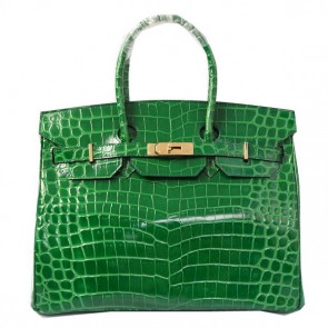 Hermes Birkin 35CM Tote Bags Green Iridescent Croco Leather Gold PY1606JQ80