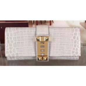 Hermes Croco Leather Clutch H88017 Grey PY1024Ha32