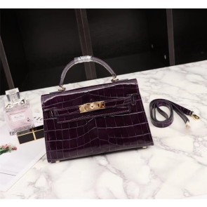 Hermes Kelly 19cm Tote Bag crocodile Leather KL19 purple PY756Xw85