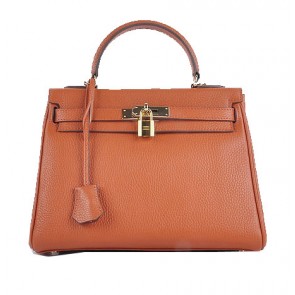 Hermes Kelly 28cm Shoulder Bags Orange Grainy Leather Gold PY1577QN24