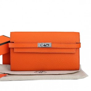 Hermes Kelly Original Leather Bi-Fold Wallet A708 Orange PY2238KV49