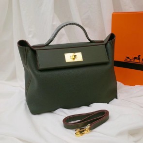 Hermes Kelly togo Leather Tote Bag H2424 Blackish green PY582hl54