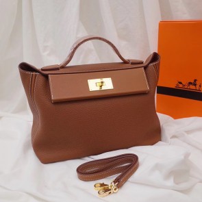 Hermes Kelly togo Leather Tote Bag H2424 brown PY581vN22