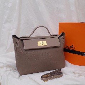 Hermes Kelly togo Leather Tote Bag H2424 grey PY584kH80