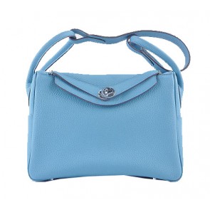 Hermes Lindy 30CM Grainy Leather Shoulder Bag H6207 Light Blue PY1552SS41