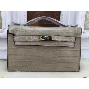 Hermes MINI Kelly 22cm Tote Bag Croco Leather KL22 Grey PY972JV76