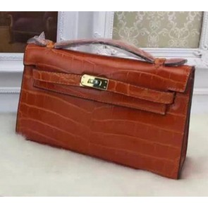 Hermes MINI Kelly 22cm Tote Bag Croco Leather KL22 Orange PY975ge92