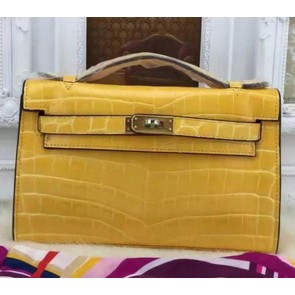 Hermes MINI Kelly 22cm Tote Bag Croco Leather KL22 Yellow PY973Jk12