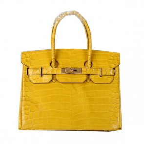 Imitation Hermes Birkin 30CM Tote Bags Yellow Iridescent Croco Leather Gold PY1621zN91