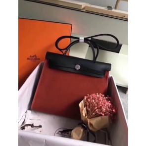 Imitation Hermes Herbag 31CM Original Canvas Leather & Calfskin 45987 Wine&Black PY818wo43