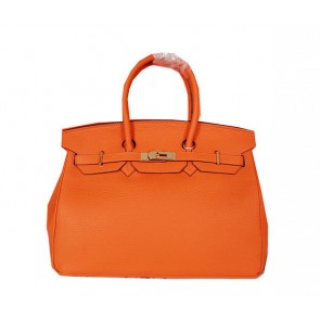 Imitation High Quality Hermes Birkin 35CM Tote Bag Orange Original Grainy Leather H35 Gold PY1687Bo39