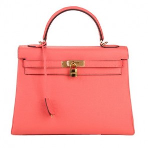 Replica Fashion Hermes Kelly 32cm Shoulder Bag Pink Original Leather K32 Gold PY1647af48