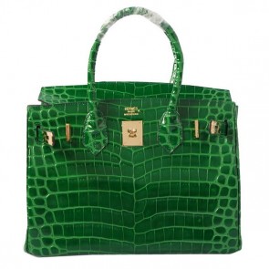 Replica Hermes Birkin 30CM Tote Bags Green Iridescent Croco Leather Gold PY1625Kg43