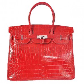 Replica Hermes Birkin 35CM Tote Bag Red Iridescent Croco Leather Silver PY1616fp99