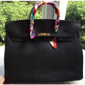 Replica Hermes Birkin 40CM Bag Black Litchi Leather BK40 Gold PY1119BH97