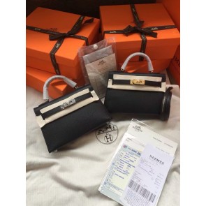 Replica Hermes Kelly 19cm Shoulder Bags Epsom Leather KL19 black PY431zr53