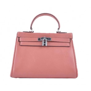 Replica Hermes Kelly 28cm Shoulder Bags Light Pink Grainy Leather Silver PY1566BJ25