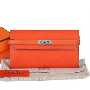 Replica Hermes Kelly Original Saffiano Leather Bi-Fold Wallet A708 Orange PY2226SV68