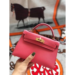 Replica Hermes original mini Kelly chevre mysore K19CM Watermelon red&Gold Metal PY587ls37