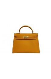 Best Quality Hermes Kelly 32cm Shoulder Bag Yellow Saffiano Leather K32 Gold PY1807Zm92