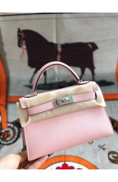 Cheap Copy Hermes original mini Kelly chevre mysore K19CM pink&silver Metal PY608VZ14