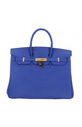 Copy Best Quality Hermes Birkin 35CM Tote Bag Blue Original Leather H35 Gold PY1673BR87