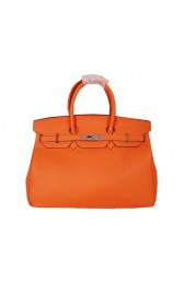 Copy Hermes Birkin 35CM Tote Bag Orange Original Grainy Leather H35 Silver PY1682dK58