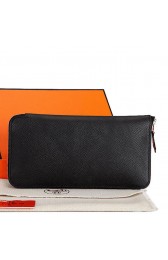 Copy Hermes Zipper Wallet Original Saffiano Leather A309 Black PY2245Hn31