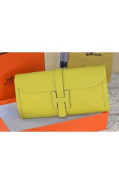 Designer Fake Hermes Jige Clutch Bag Calfskin Leather Lemon PY1517qx37