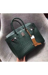 Designer Fake Hermes Real ostrich leather birkin bag BK35 green PY741MO79