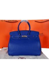 Fake Hermes Birkin 35CM Tote Bag Blue Original Grainy Leather H35 Silver PY1704tp14